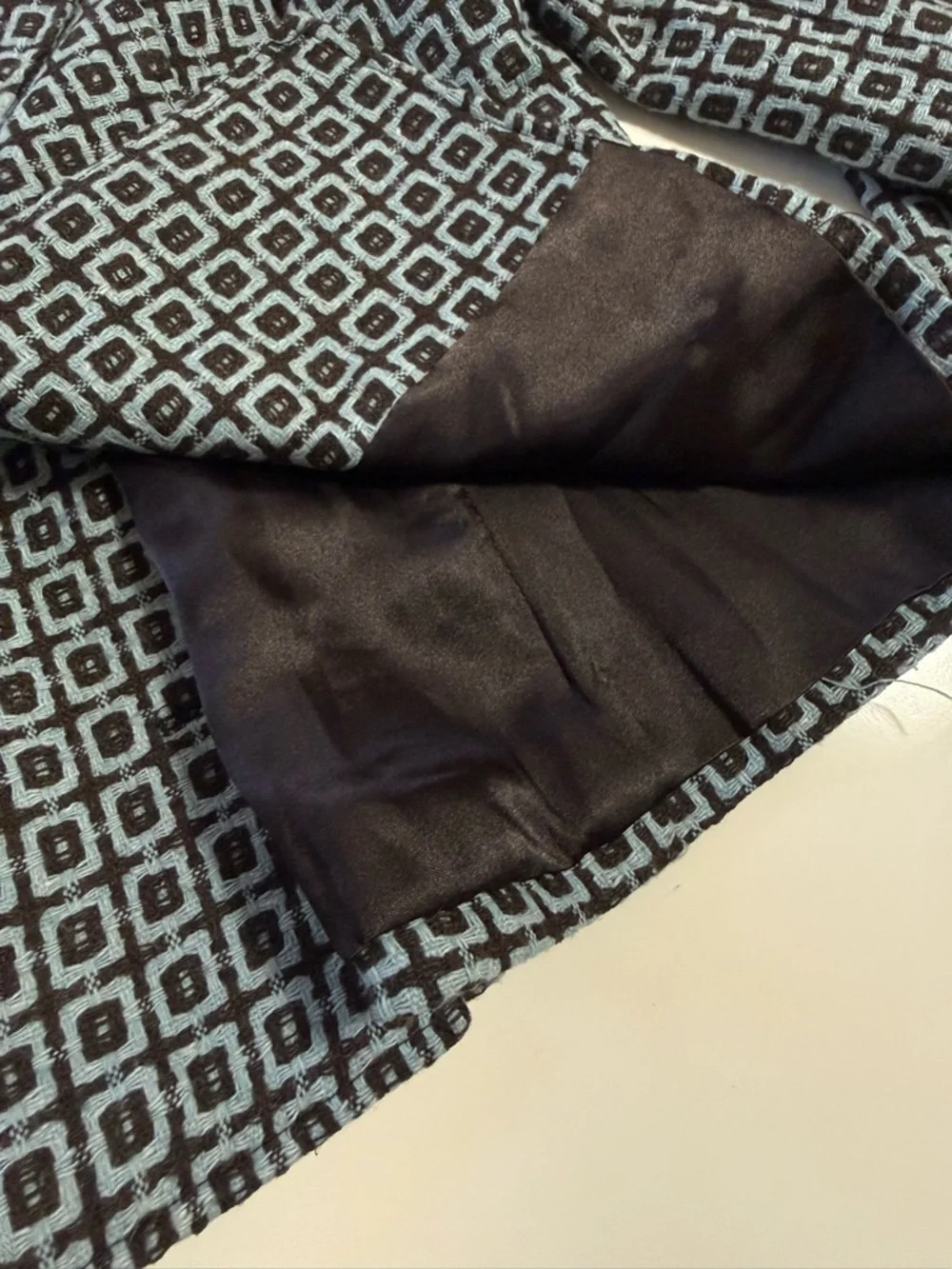French Chic | Double-Breasted Geometric Print Blazer Jacket - Blue - Picture 7 of 9